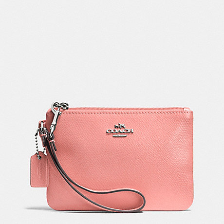 COACH F52850 SMALL WRISTLET IN CROSSGRAIN LEATHER -SILVER/PINK