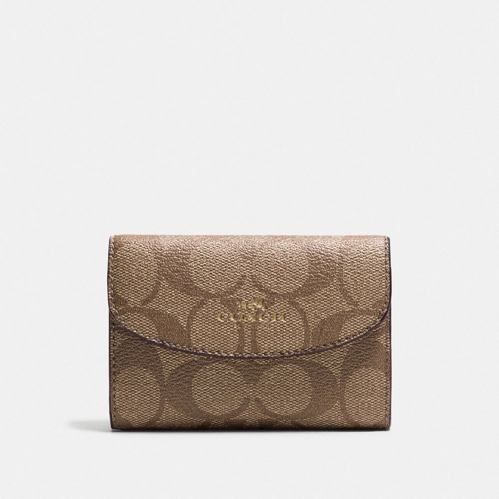 COACH KEY CASE IN SIGNATURE CANVAS - KHAKI/SADDLE/GOLD - F52852