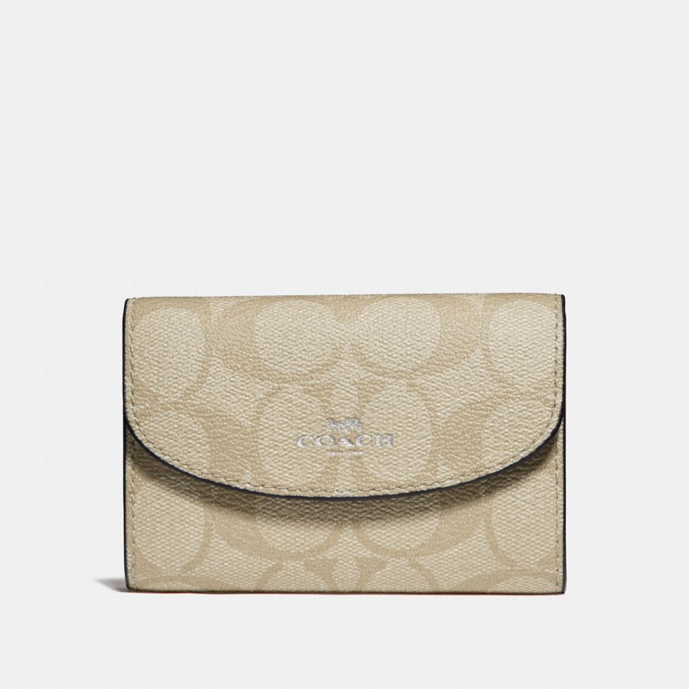 COACH KEY CASE IN SIGNATURE CANVAS - SILVER/LIGHT KHAKI/POOL - F52852