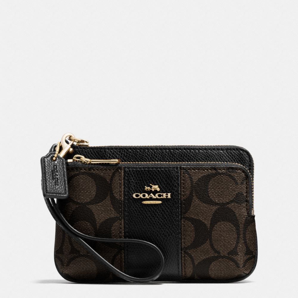 COACH SIGNATURE COATED CANVAS DOUBLE CORNER ZIP - LIGHT GOLD/BROWN/BLACK - f52853