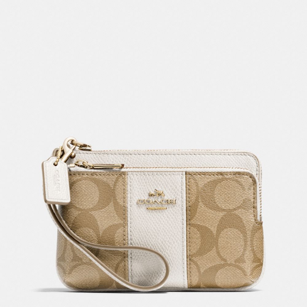 COACH F52853 DOUBLE CORNER ZIP IN SIGNATURE -LIGHT-GOLD/LIGHT-KHAKI/CHALK