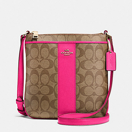 COACH F52856 NORTH/SOUTH CROSSBODY IN SIGNATURE CANVAS -LIGHT-GOLD/KHAKI/PINK-RUBY