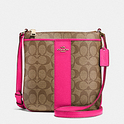 COACH F52856 North/south Crossbody In Signature Canvas  LIGHT GOLD/KHAKI/PINK RUBY