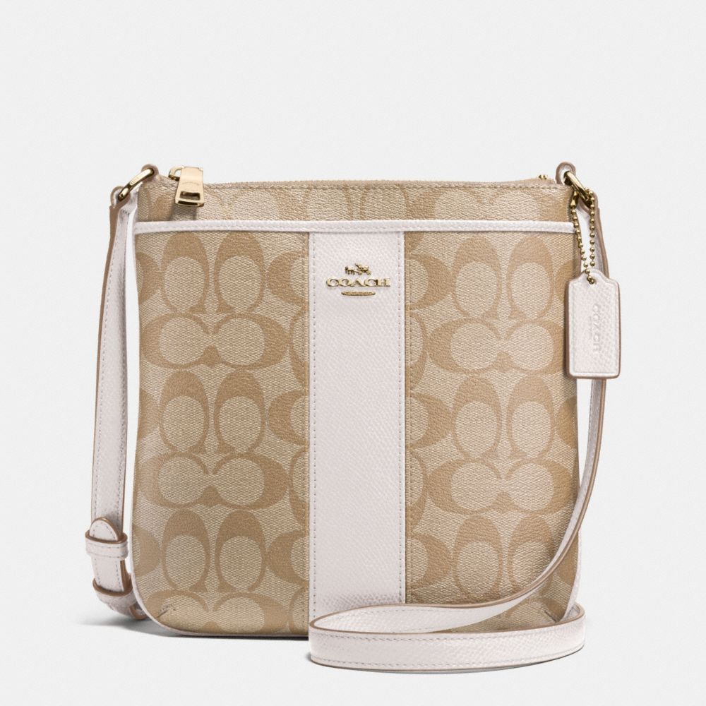 COACH F52856 SIGNATURE COATED CANVAS WITH LEATHER NORTH/SOUTH CROSSBODY -LIGHT-GOLD/LIGHT-GOLDGHT-KHAKI/CHALK