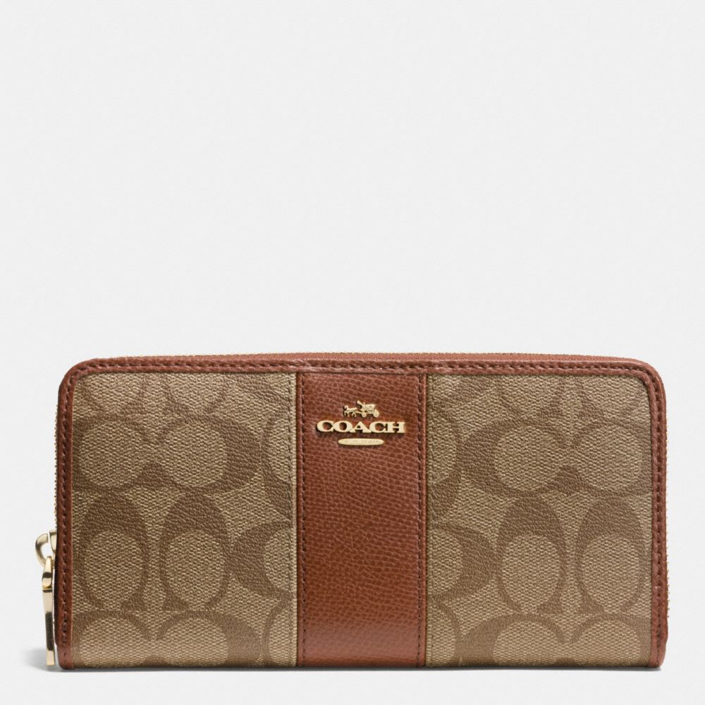 SIGNATURE CANVAS WITH LEATHER ACCORDION ZIP WALLET - LIGHT GOLD/KHAKI/SADDLE - COACH F52859