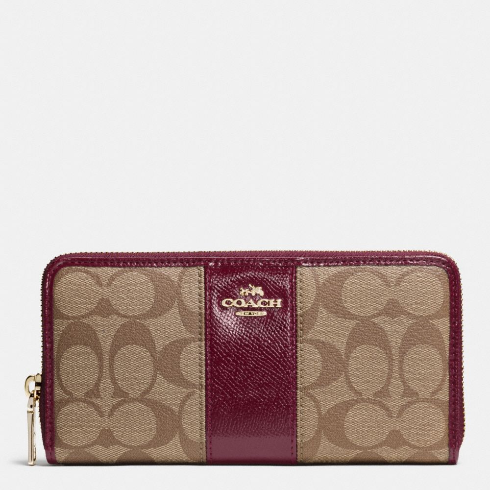 ACCORDION ZIP WALLET IN SIGNATURE CANVAS WITH LEATHER - IMITATION GOLD/KHAKI/SHERRY - COACH F52859