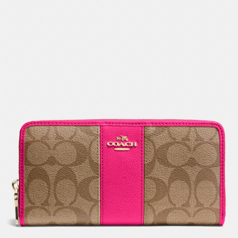COACH F52859 Accordion Zip Wallet In Signature Canvas With Leather  LIGHT GOLD/KHAKI/PINK RUBY