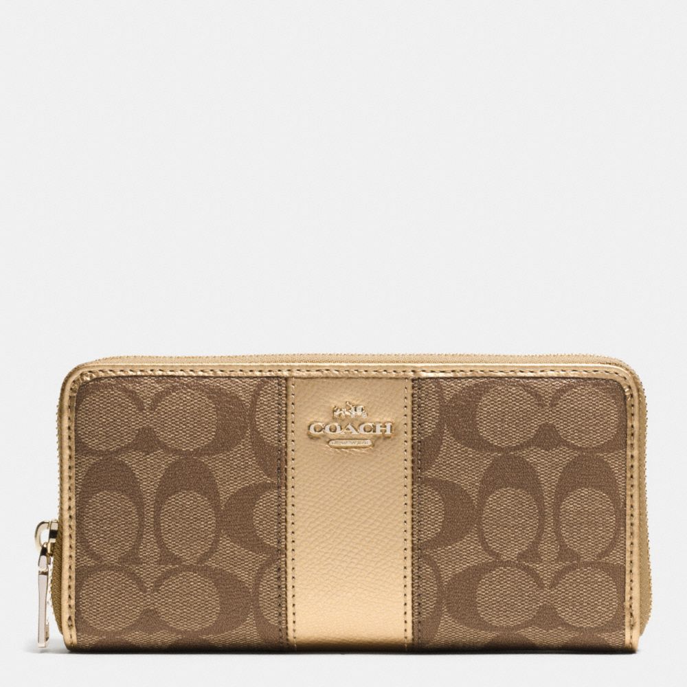 COACH F52859 Accordion Zip Wallet In Signature Canvas With Leather IMITATION GOLD/KHAKI/GOLD