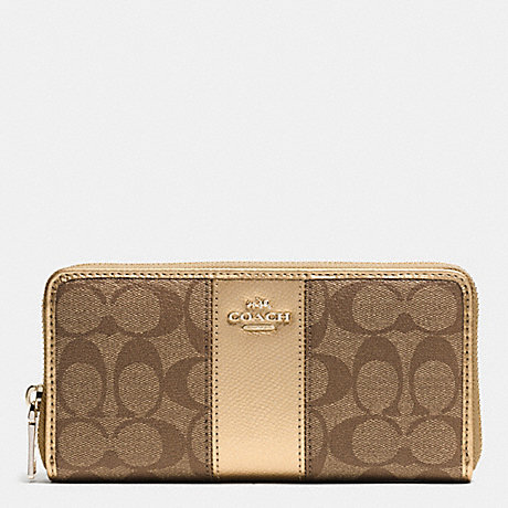 COACH ACCORDION ZIP WALLET IN SIGNATURE CANVAS WITH LEATHER - IMITATION GOLD/KHAKI/GOLD - f52859