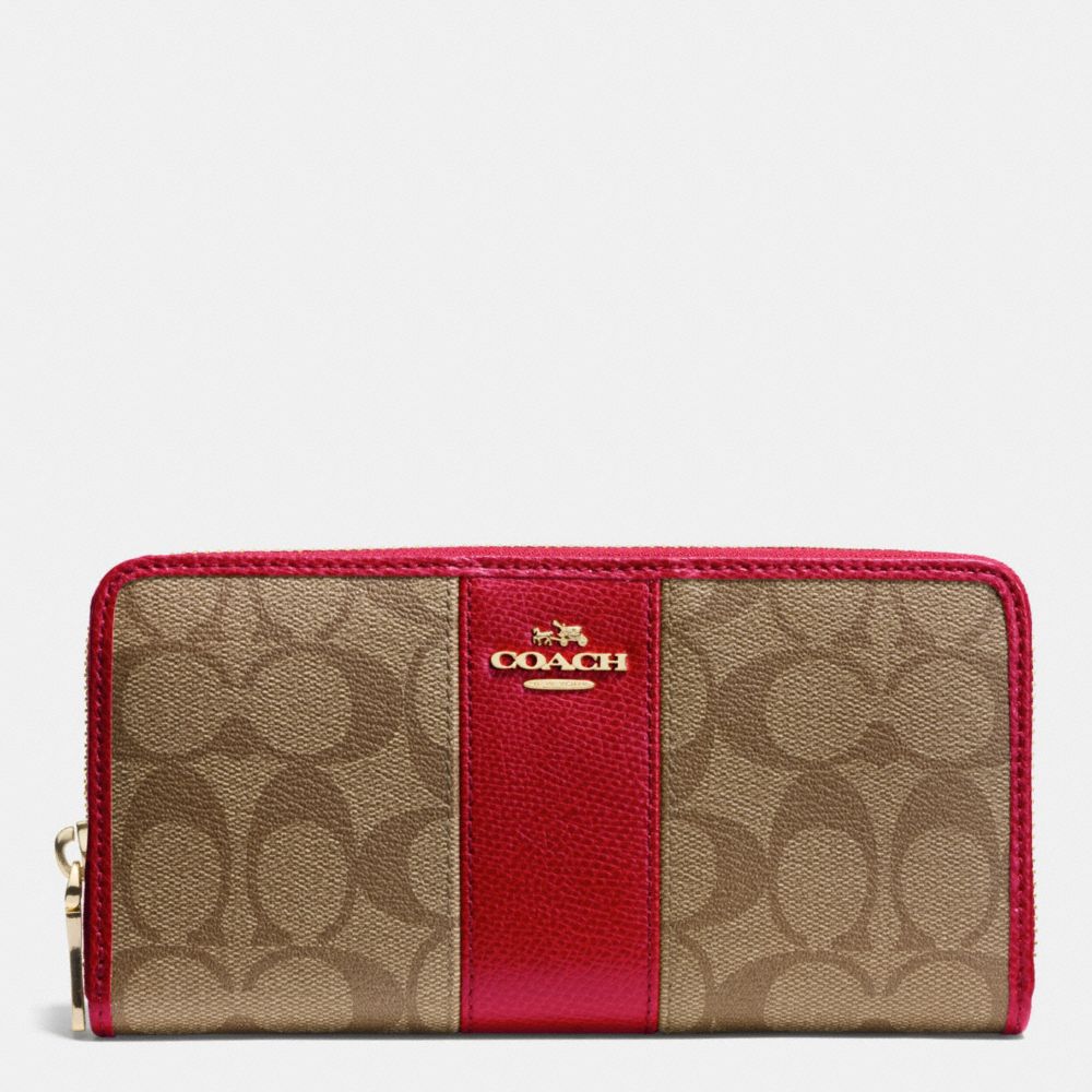 SIGNATURE CANVAS WITH LEATHER ACCORDION ZIP WALLET - LIGHT GOLD/KHAKI/RED - COACH F52859