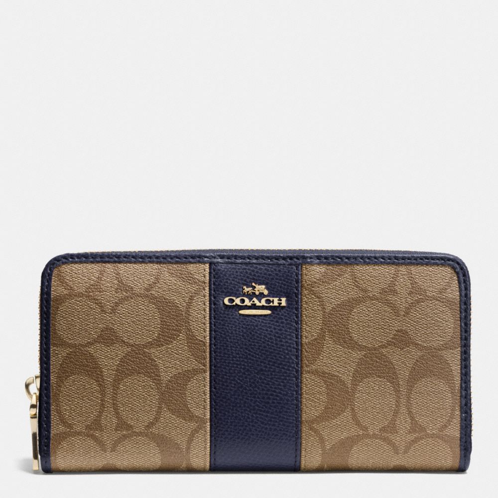 COACH F52859 SIGNATURE CANVAS WITH LEATHER ACCORDION ZIP WALLET LIGHT-GOLD/KHAKI/MIDNIGHT
