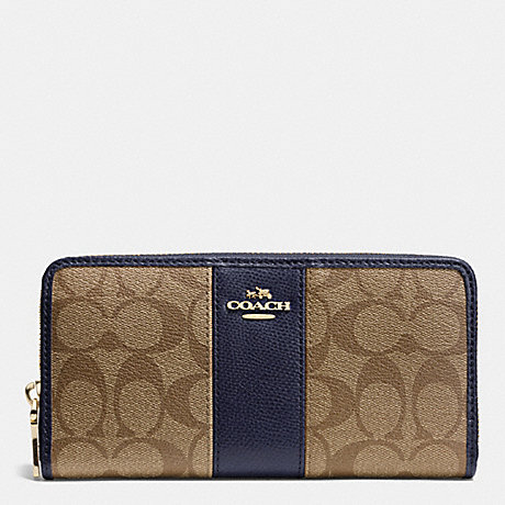 COACH F52859 SIGNATURE CANVAS WITH LEATHER ACCORDION ZIP WALLET LIGHT-GOLD/KHAKI/MIDNIGHT