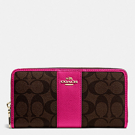 COACH f52859 ACCORDION ZIP WALLET IN SIGNATURE CANVAS WITH LEATHER IMITATION GOLD/BROWN/PINK RUBY