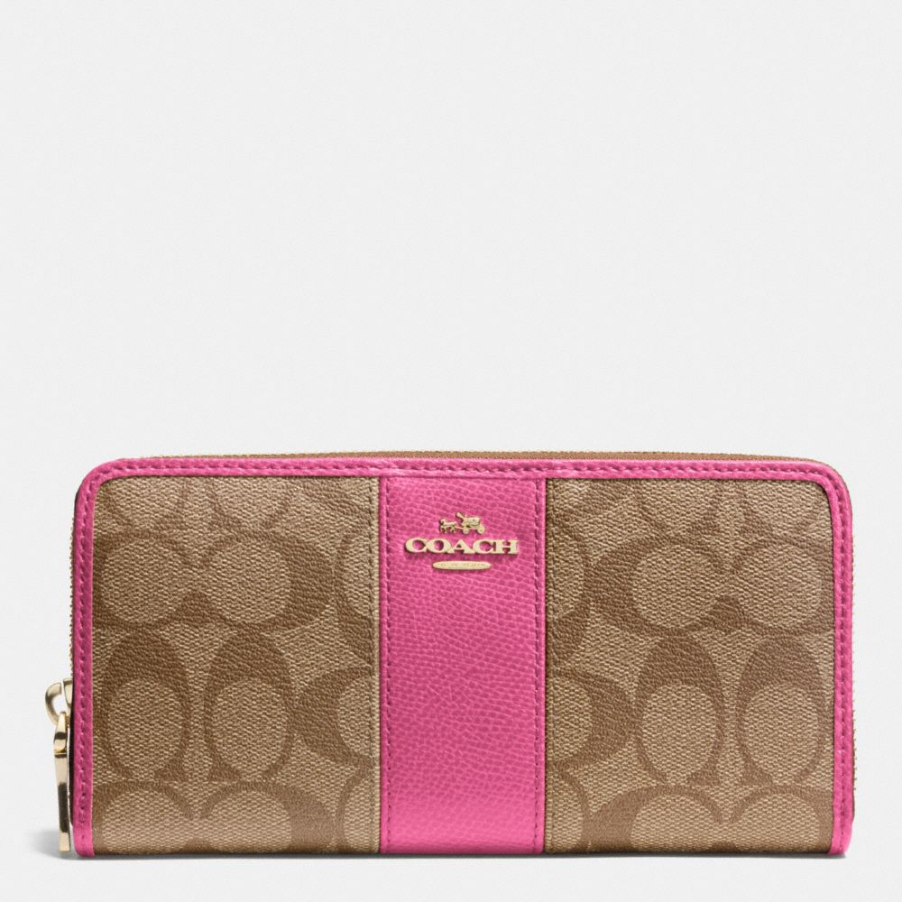 ACCORDION ZIP WALLET IN SIGNATURE CANVAS WITH LEATHER - f52859 - IMITATION GOLD/KHAKI/DAHLIA