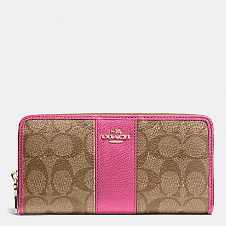 COACH F52859 ACCORDION ZIP WALLET IN SIGNATURE CANVAS WITH LEATHER IMITATION-GOLD/KHAKI/DAHLIA