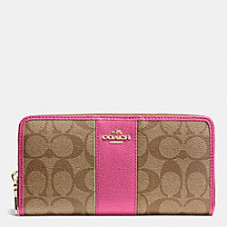 ACCORDION ZIP WALLET IN SIGNATURE CANVAS WITH LEATHER - f52859 - IMITATION GOLD/KHAKI/DAHLIA