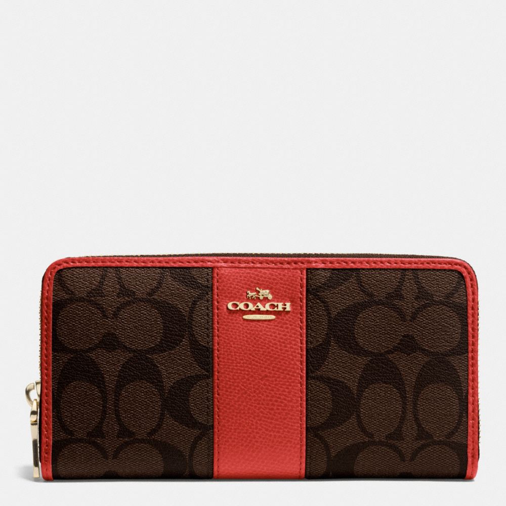 COACH F52859 ACCORDION ZIP WALLET IN SIGNATURE CANVAS WITH LEATHER IMITATION-GOLD/BROWN/CARMINE