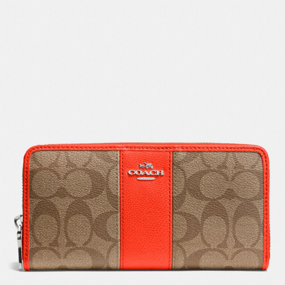 ACCORDION ZIP WALLET IN SIGNATURE COATED CANVAS WITH LEATHER - SILVER/KHAKI/ORANGE - COACH F52859