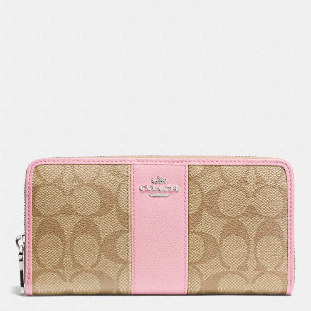 ACCORDION ZIP WALLET IN SIGNATURE CANVAS WITH LEATHER - f52859 - SILVER/LIGHT KHAKI/PETAL