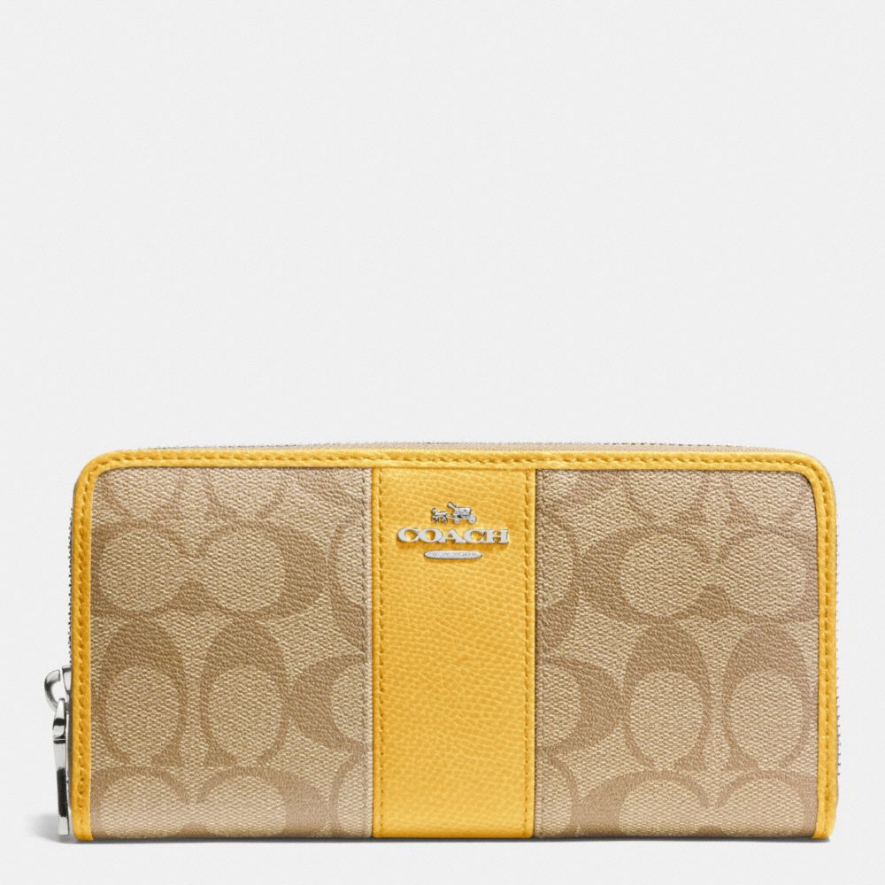 ACCORDION ZIP WALLET IN SIGNATURE CANVAS WITH LEATHER - f52859 - SILVER/LIGHT KHAKI/CANARY