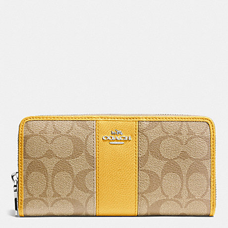 COACH F52859 ACCORDION ZIP WALLET IN SIGNATURE CANVAS WITH LEATHER SILVER/LIGHT-KHAKI/CANARY