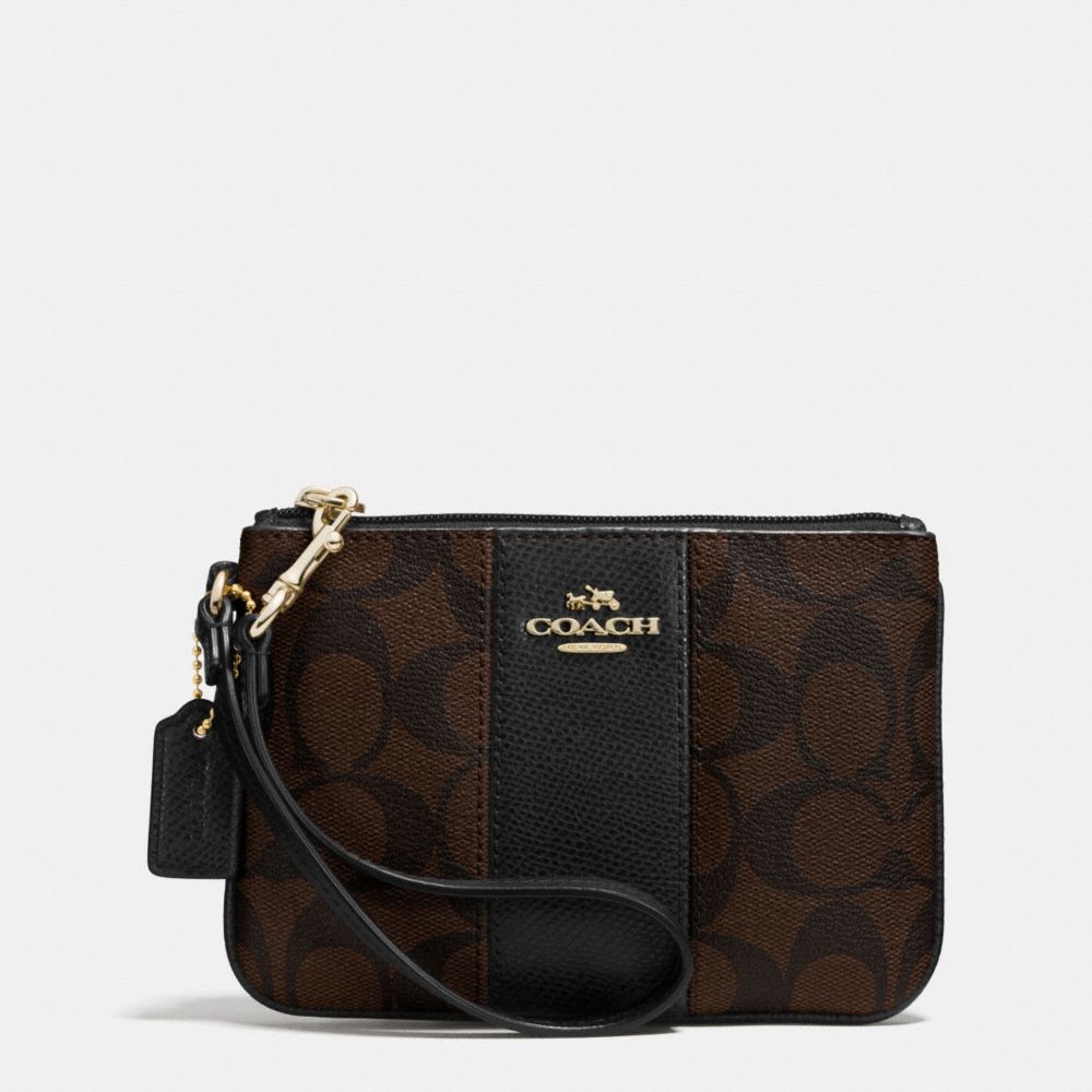 COACH SIGNATURE CANVAS SMALL WRISTLET WITH LEATHER - LIGHT GOLD/BROWN/BLACK - f52860
