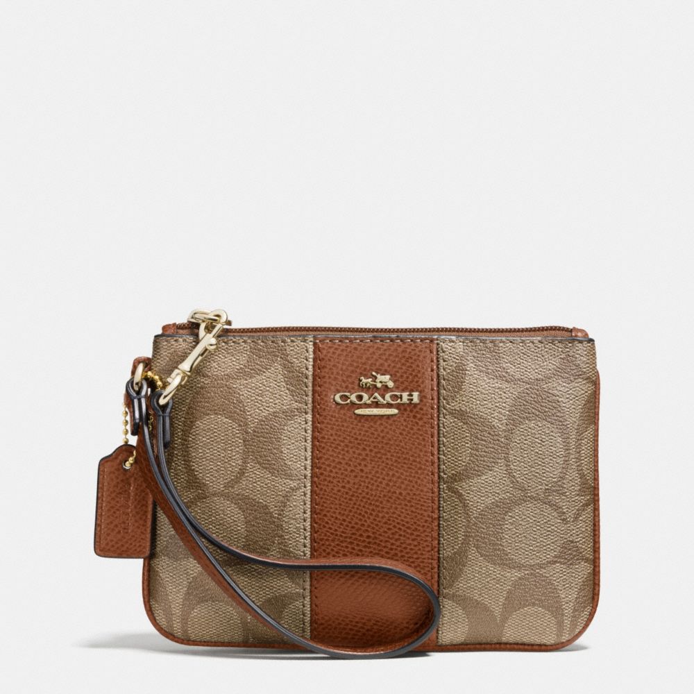 COACH F52860 Small Wristlet In Signature Canvas  LIGHT GOLD/KHAKI/SADDLE