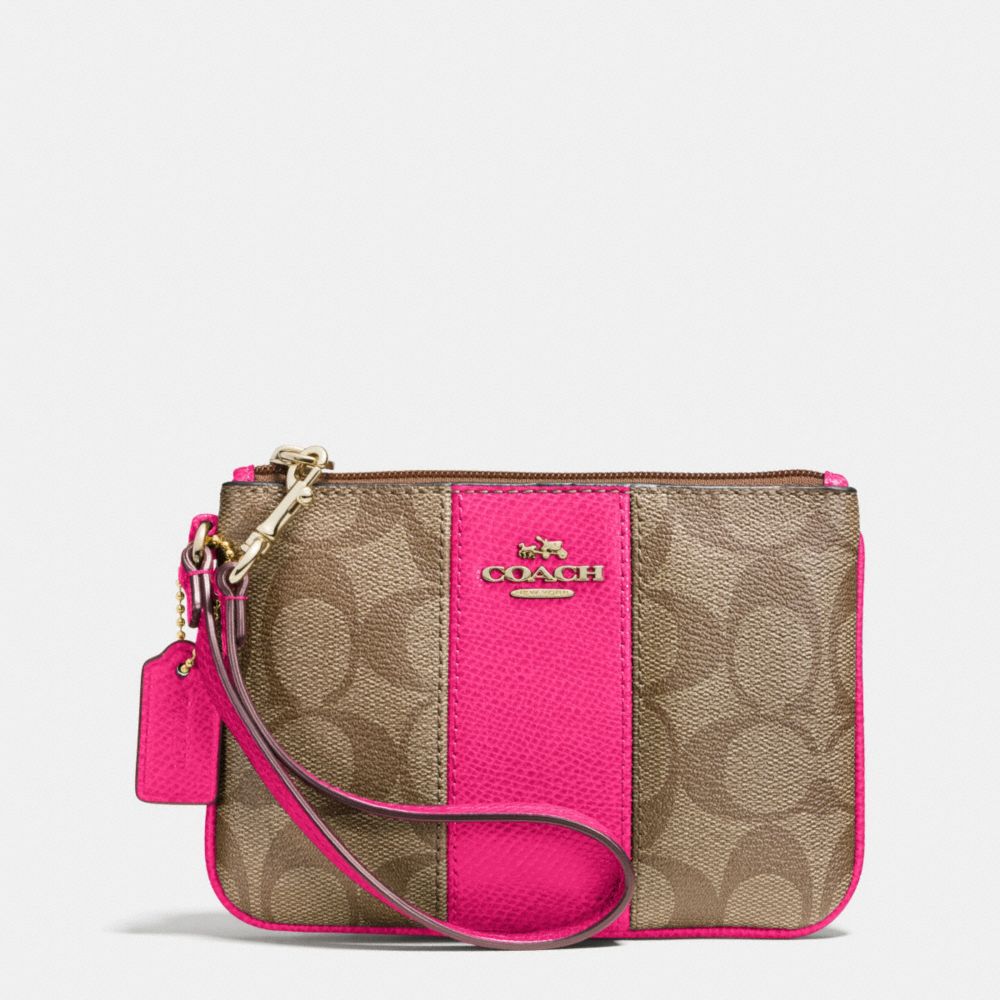 COACH F52860 Small Wristlet In Signature Canvas  LIGHT GOLD/KHAKI/PINK RUBY