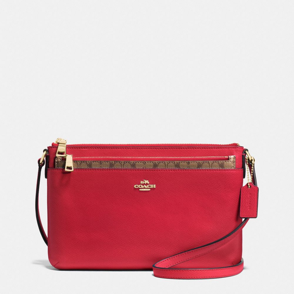 EAST/WEST POP CROSSBODY IN CROSSGRAIN LEATHER - f52881 - IMITATION GOLD/TRUE RED