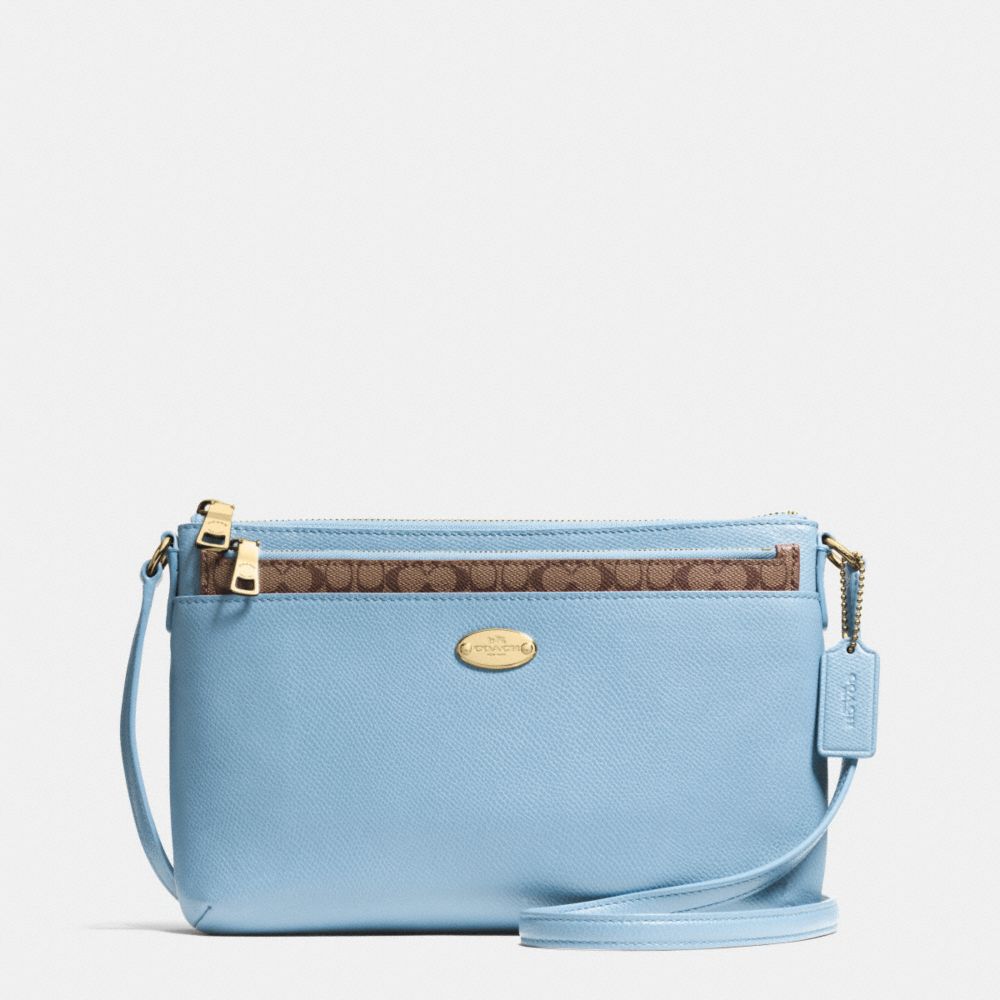 COACH F52881 Crossbody With Pop Up Pouch In Crossgrain Leather LIGHT GOLD/PALE BLUE