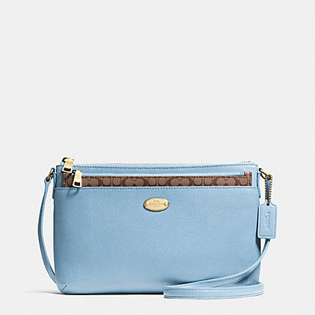 COACH F52881 CROSSBODY WITH POP UP POUCH IN CROSSGRAIN LEATHER LIGHT-GOLD/PALE-BLUE
