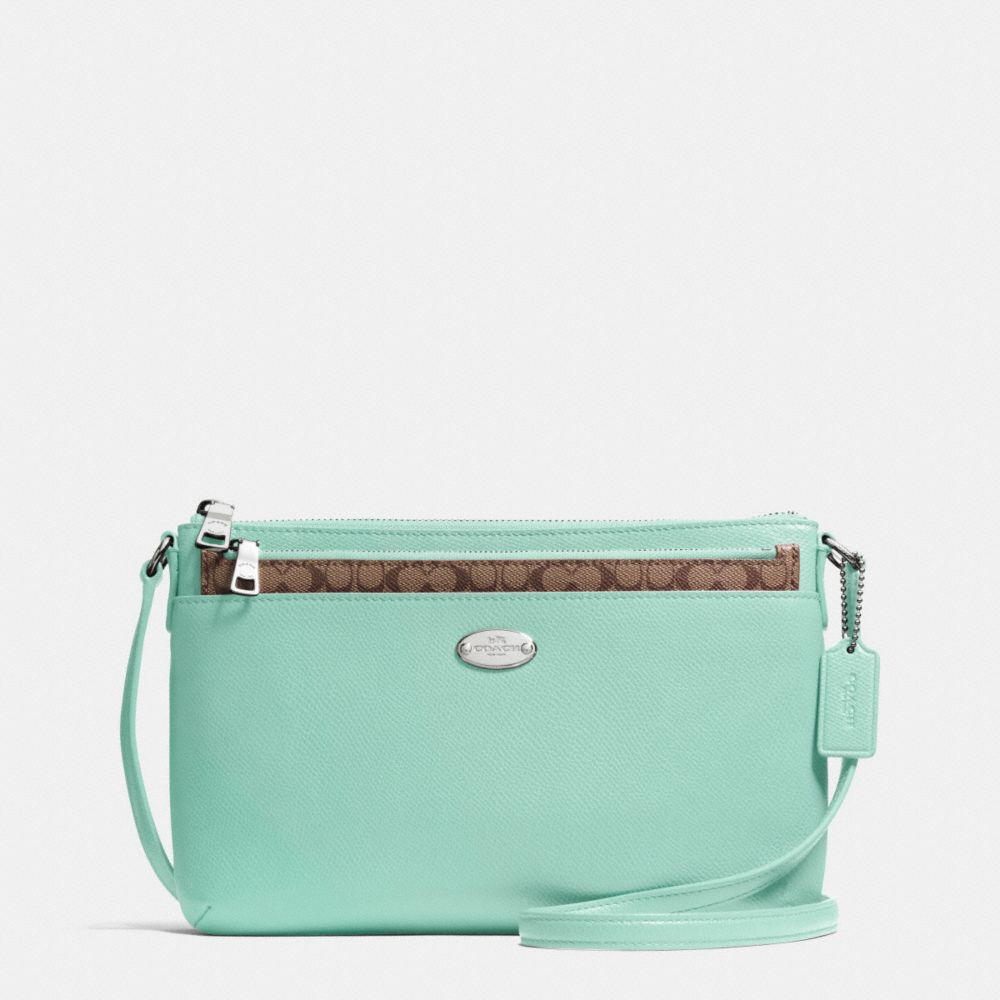 EAST/WEST POP CROSSBODY IN CROSSGRAIN LEATHER - SILVER/SEAGLASS - COACH F52881