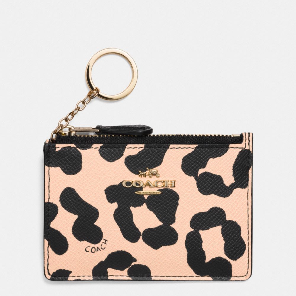 COACH f52905 MINI SKINNY IN OCELOT PRINT CROSSGRAIN LEATHER LIGHT GOLD/APRICOT