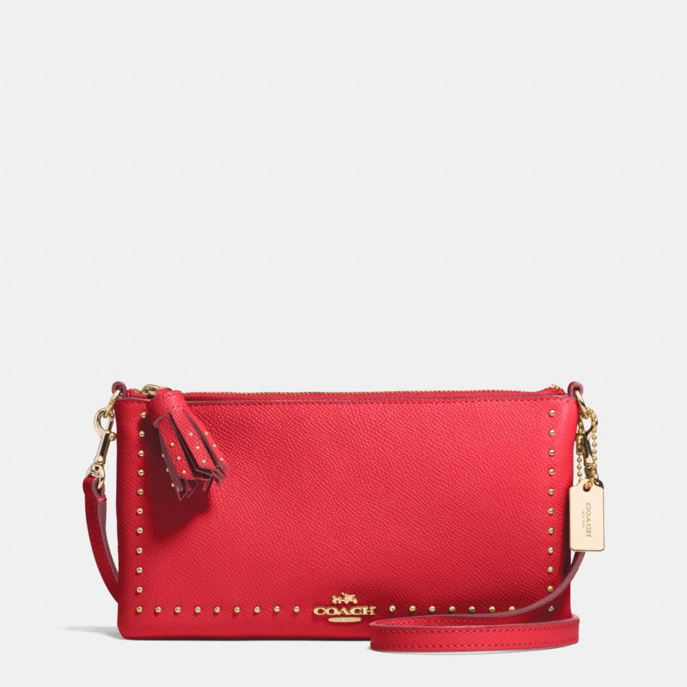 EDGE STUDS HERALD CROSBODY IN CROSSGRAIN LEATHER - COACH F52906 - LIGHT GOLD/RED