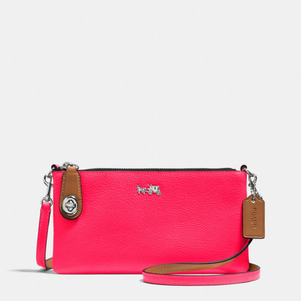 C.O.A.C.H. HERALD CROSSBODY IN POLISHED PEBBLE LEATHER - f52914 - SILVER/NEON PINK