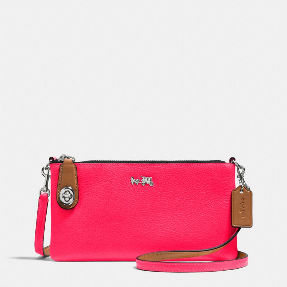 COACH F52914 - C.O.A.C.H. HERALD CROSSBODY IN POLISHED PEBBLE LEATHER SILVER/NEON PINK