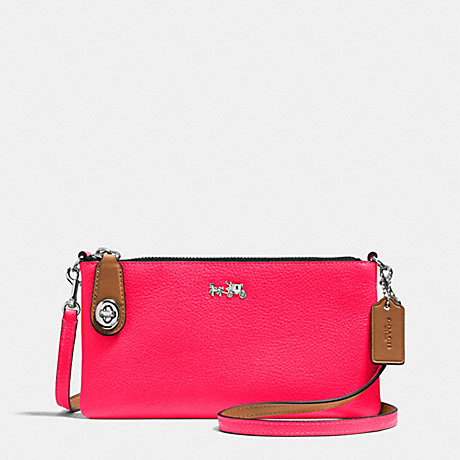 COACH F52914 C.O.A.C.H. HERALD CROSSBODY IN POLISHED PEBBLE LEATHER SILVER/NEON-PINK