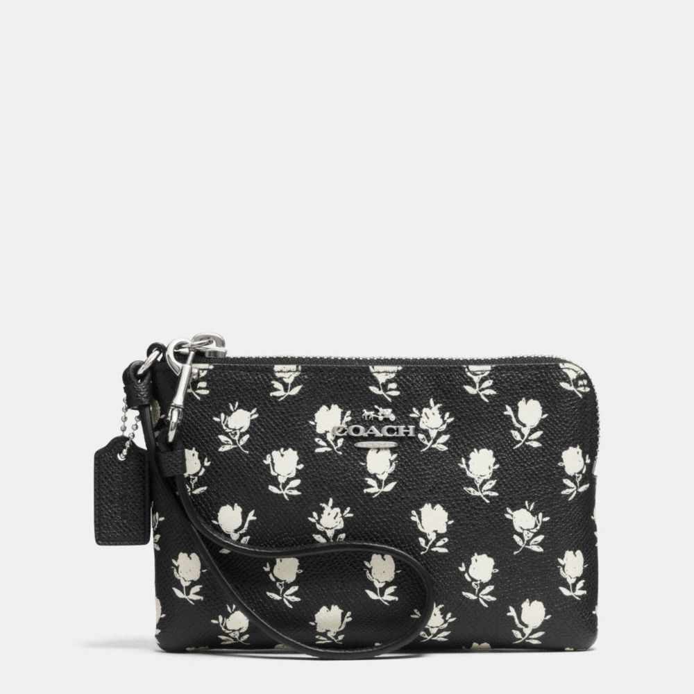 CORNER ZIP WRISTLET IN PRINTED CROSSGRAIN LEATHER - f52926 - SILVER/BLACK PARCHMENT BADLANDS FLORA