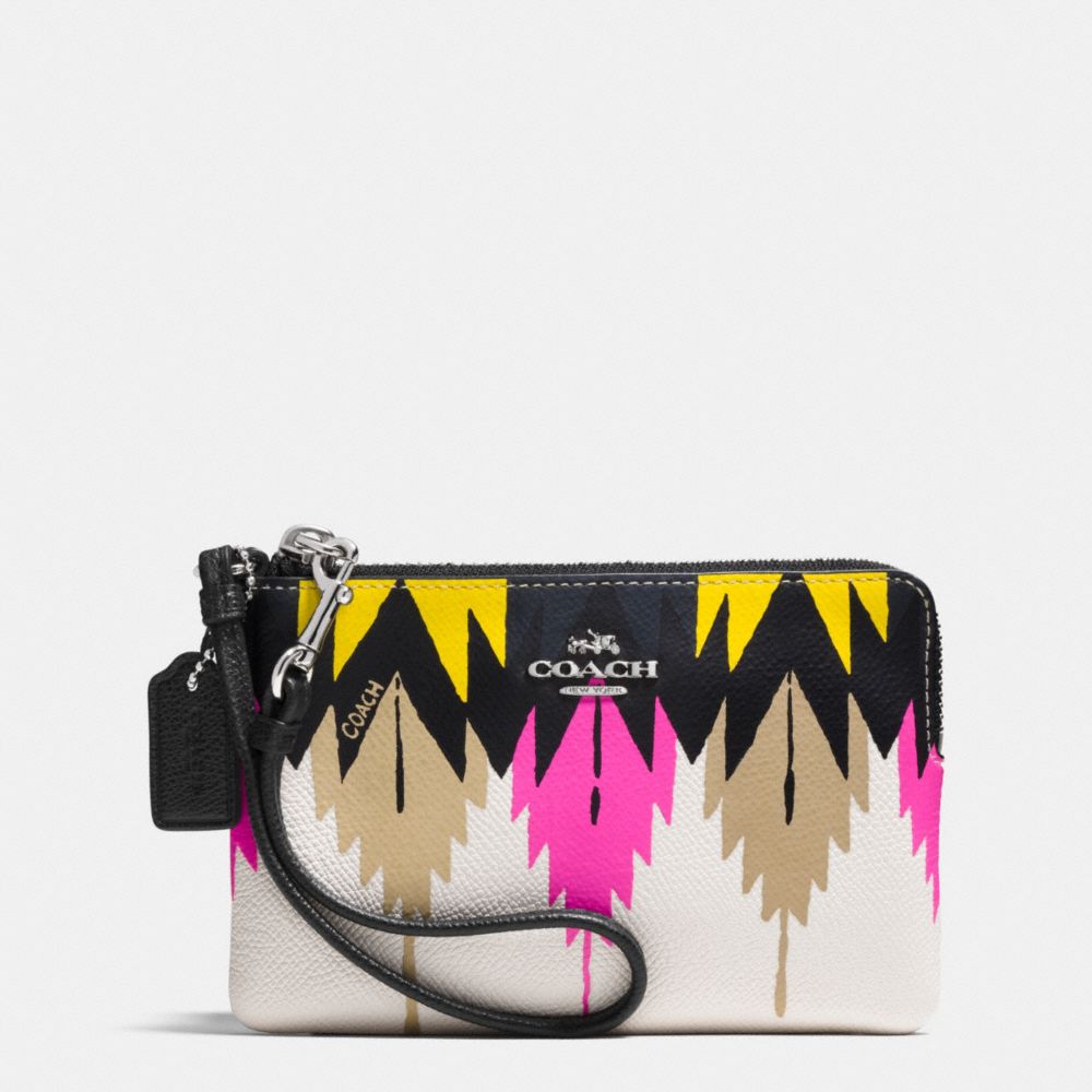 COACH CORNER ZIP WRISTLET IN PRINTED CROSSGRAIN LEATHER - SILVER/HAWK FEATHER - f52926