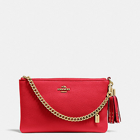 COACH f52943 PRAIRIE ZIP WRISTLET IN PEBBLE LEATHER LIGHT GOLD/RED