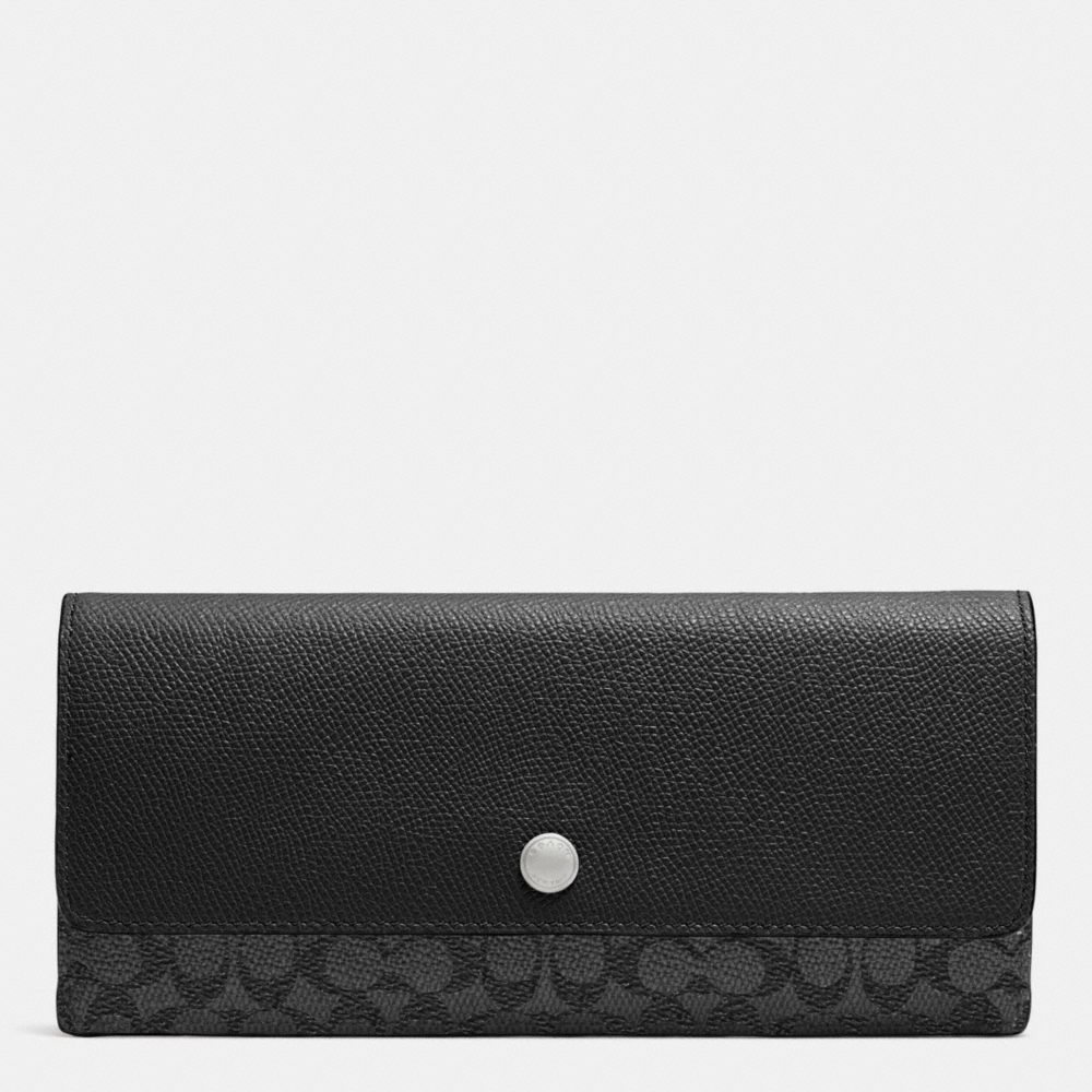 COACH F52999 SOFT WALLET IN EMBOSSED SIGNATURE SILVER/CHARCOAL