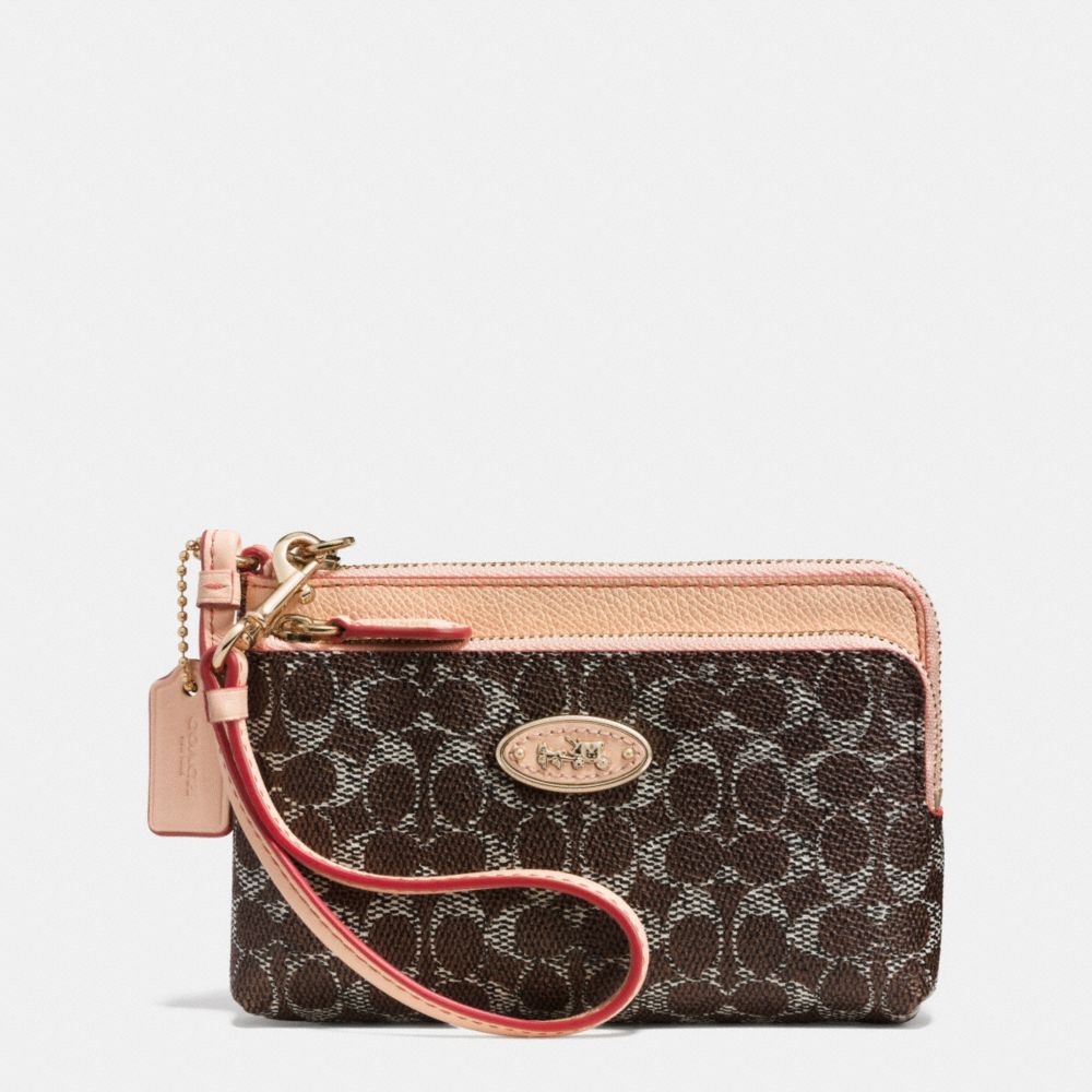 COACH F53010 Double Corner Zip Wristlet In Embossed Signature Canvas  LIGHT GOLD/SADDLE/APRICOT