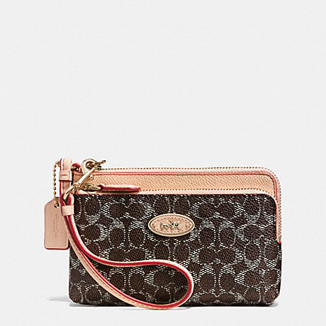 COACH DOUBLE CORNER ZIP WRISTLET IN EMBOSSED SIGNATURE CANVAS -  LIGHT GOLD/SADDLE/APRICOT - f53010