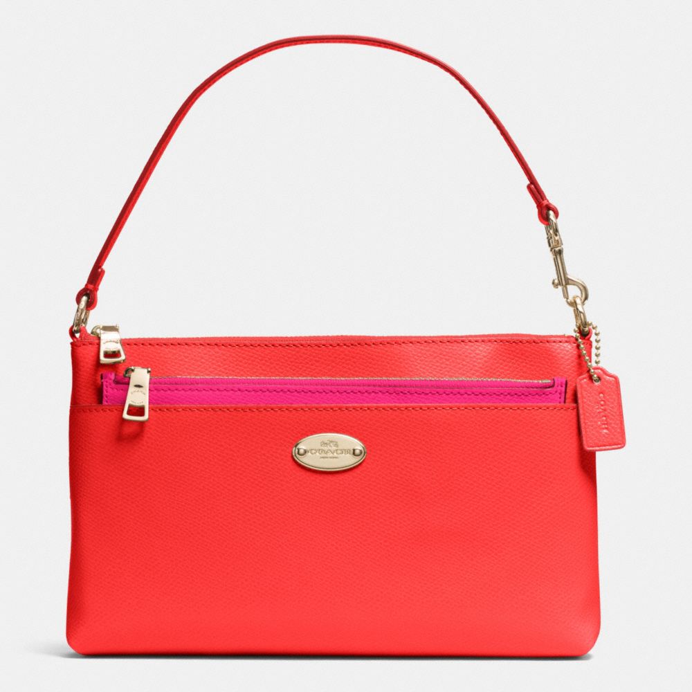 COACH F53014 POP POUCH IN BI-COLOR CROSSGRAIN LEATHER -LIGHT-GOLD/CARDINAL/PINK-RUBY