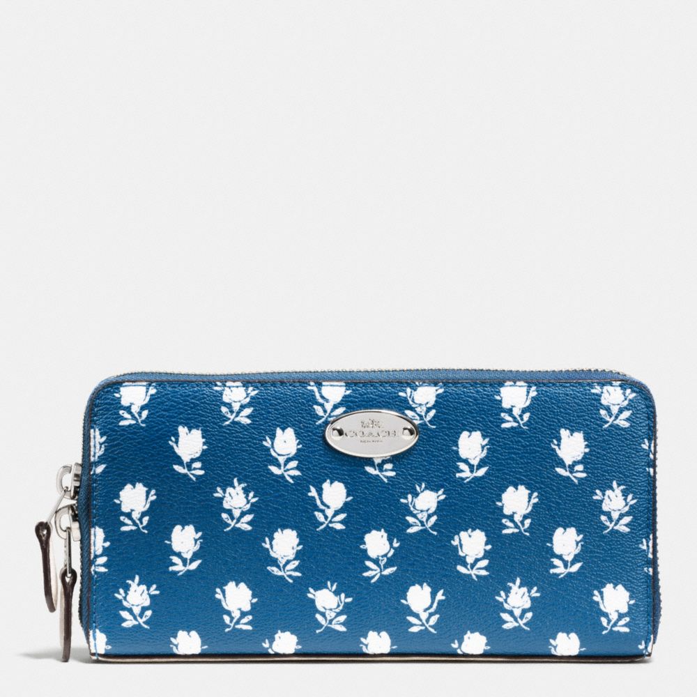 COACH F53026 BADLANDS FLORAL ACCORDION ZIP WALLET IN FLORAL PEBBLE EMBOSSED CANVAS -SILVER/BLUE-MULTICOLOR