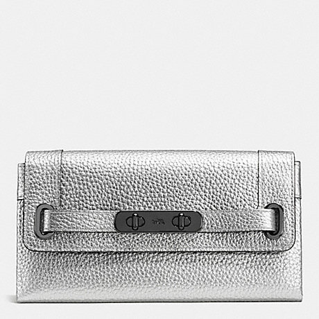 COACH F53028 COACH SWAGGER WALLET IN PEBBLE LEATHER DARK-GUNMETAL/SILVER