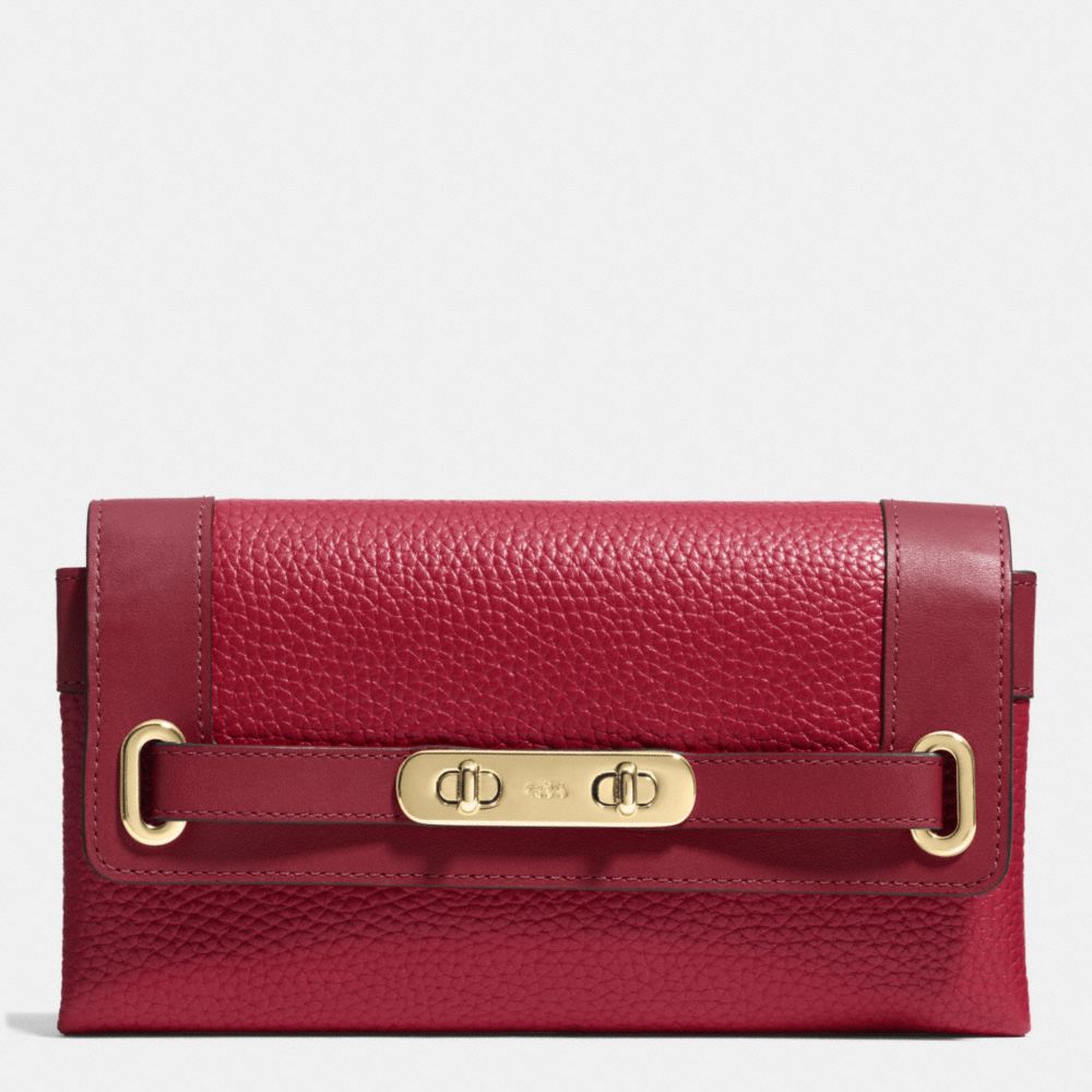 COACH f53028 COACH SWAGGER WALLET IN PEBBLE LEATHER LIGHT GOLD/BLACK CHERRY