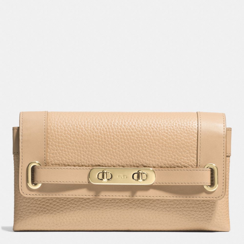 COACH F53028 COACH SWAGGER WALLET IN PEBBLE LEATHER LIGHT-GOLD/BEECHWOOD