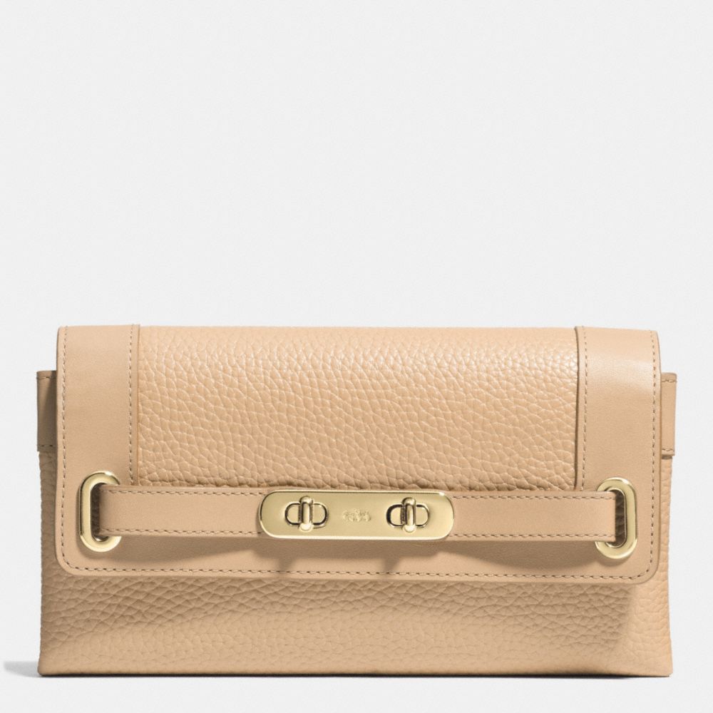 COACH f53028 COACH SWAGGER WALLET IN PEBBLE LEATHER LIGHT GOLD/BEECHWOOD