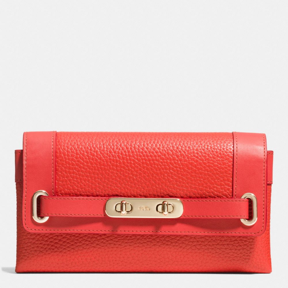 COACH F53028 COACH SWAGGER WALLET IN PEBBLE LEATHER LIGHT-GOLD/WATERMELON